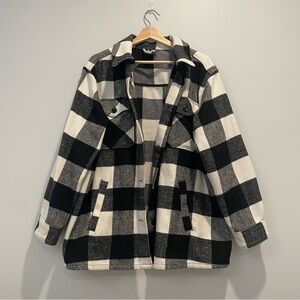 Black and White Checkered Utility Jacket Plaid